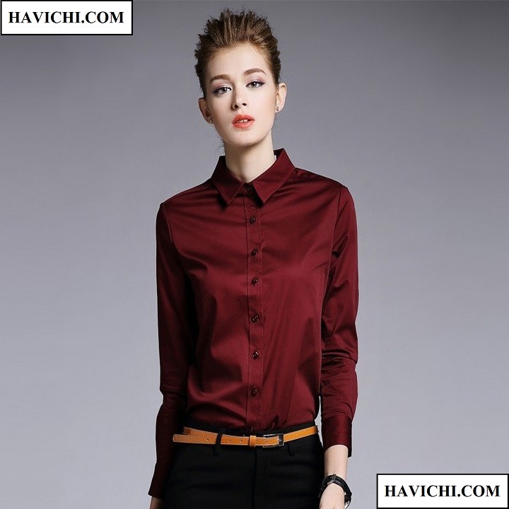 [HCM]Áo sơ mi nữ đỏ đô sang trọng phong cách havichi.com