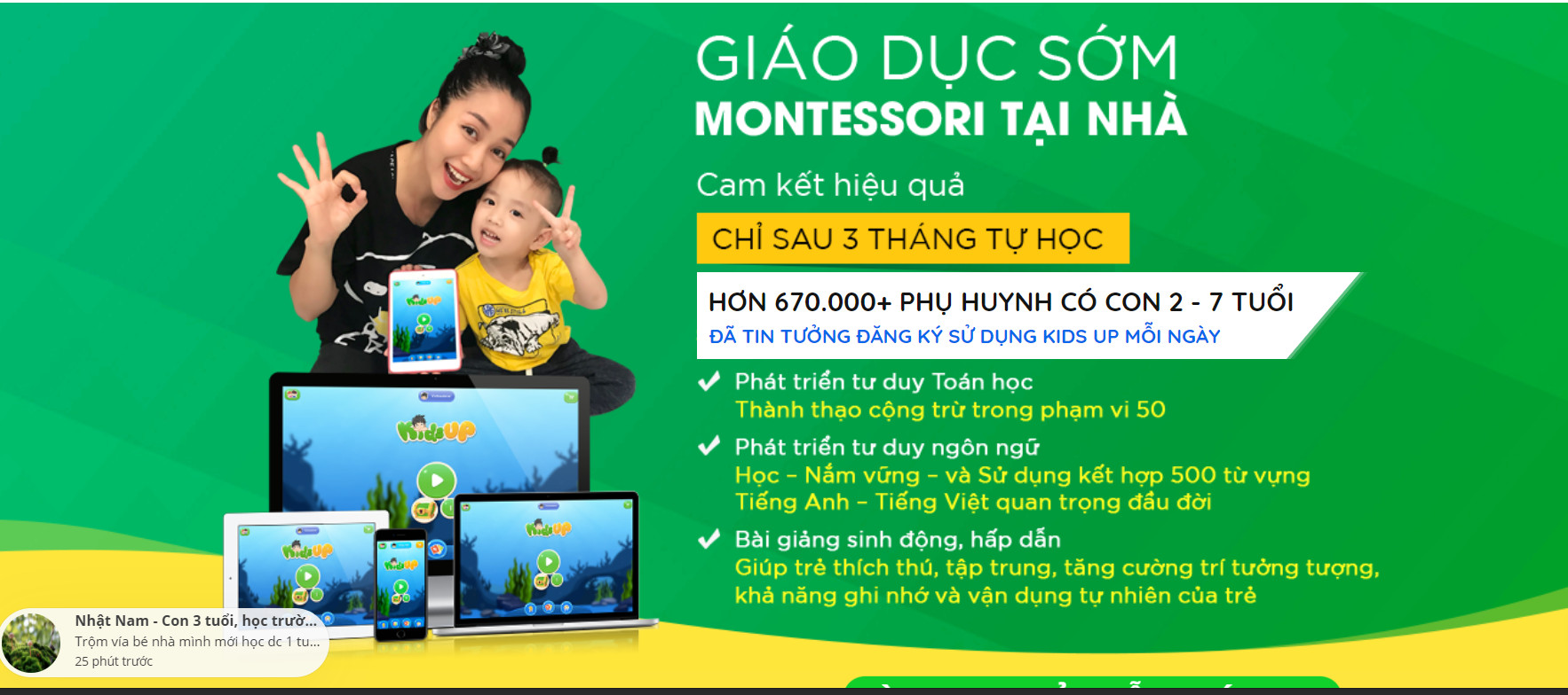 Kidsup - trọn đời - ứng dụng giáo dục sớm montessori