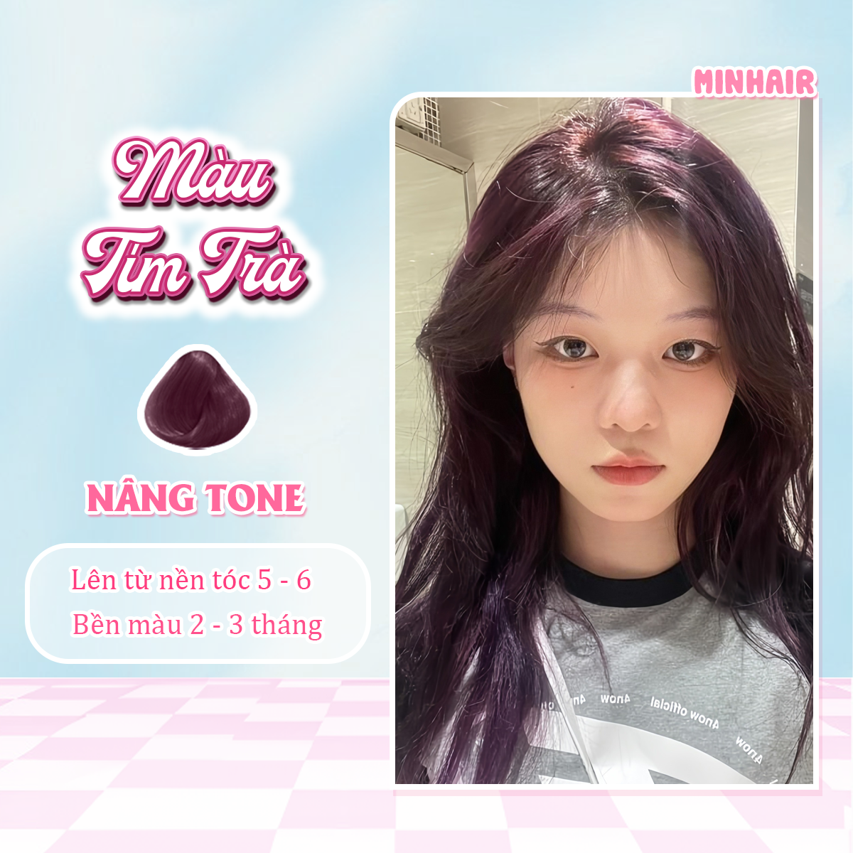 Thuốc nhuộm tóc Thuốc nhuộm tóc Tím Trà MIN.HAIR tặng kèm oxy trợ dưỡng và bao tay