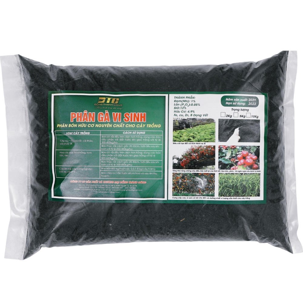 Phân Gà Vi Sinh Đồng Thành Công Phân Bón Hữu Cơ Nguyên Chất Tốt Cho Cây Trồng - Gói 2kg (GTC-001-02KG)
