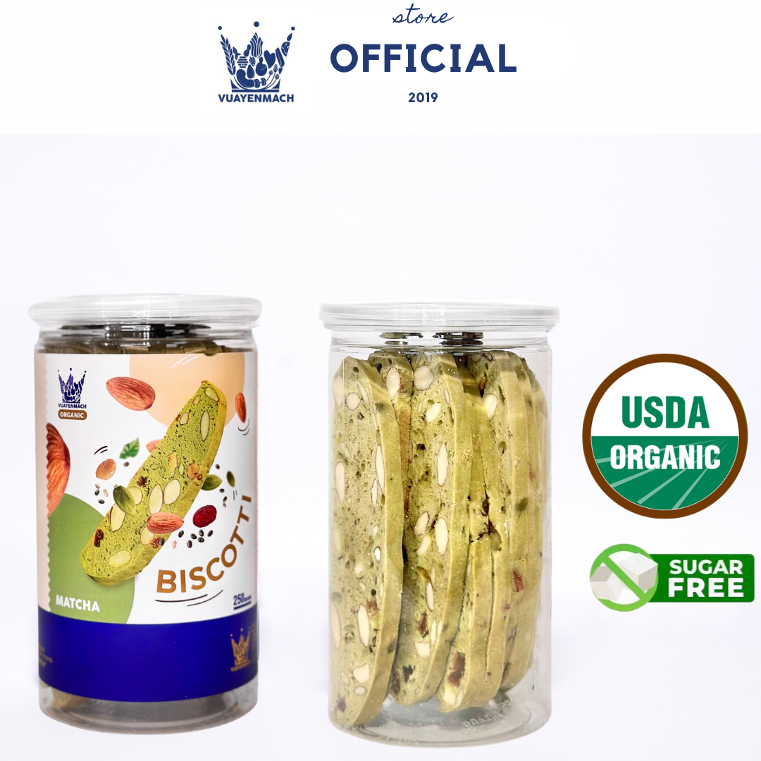 Bánh biscotti trà xanh 250gr - bánh ăn kiêng không đường vua yến mạch