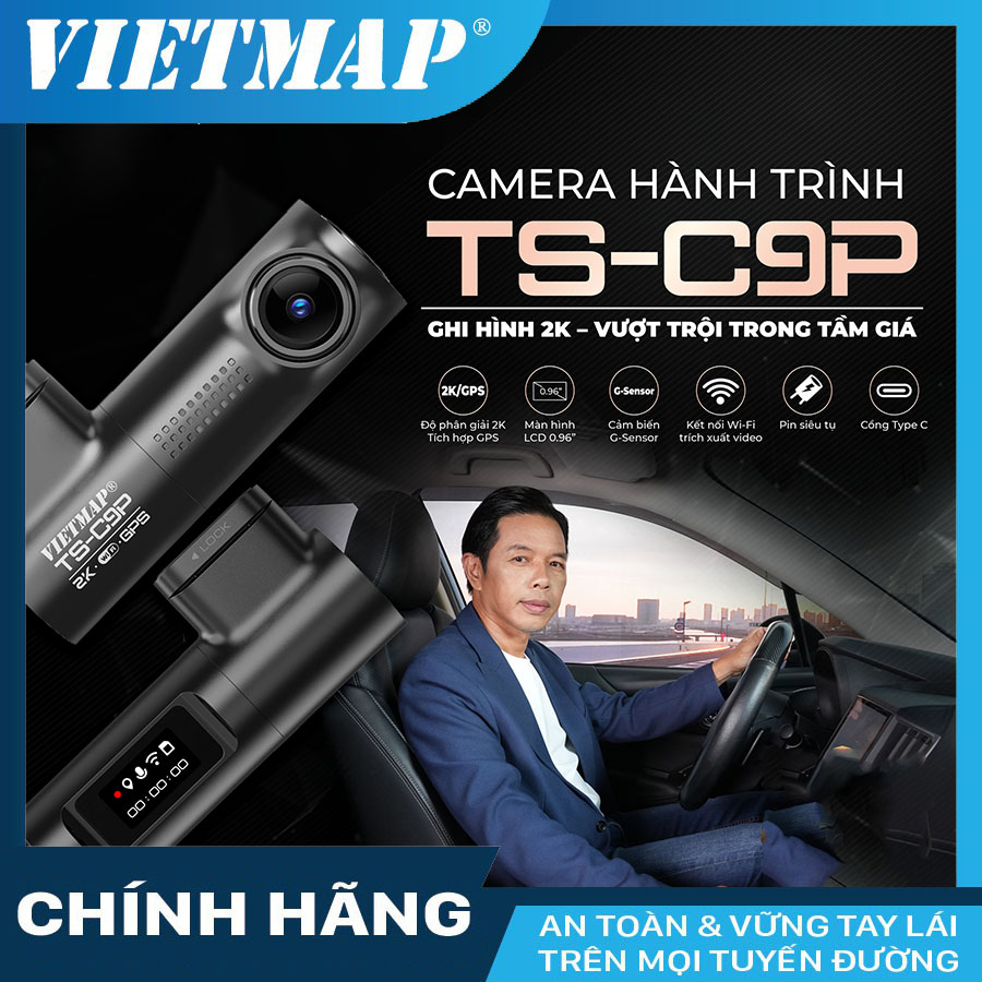Camera hành trình ô tô vietmap ts-c9p ghi hình 2k, pin siêu tụ điện, có gps wifi kèm thẻ nhớ 64/128gb