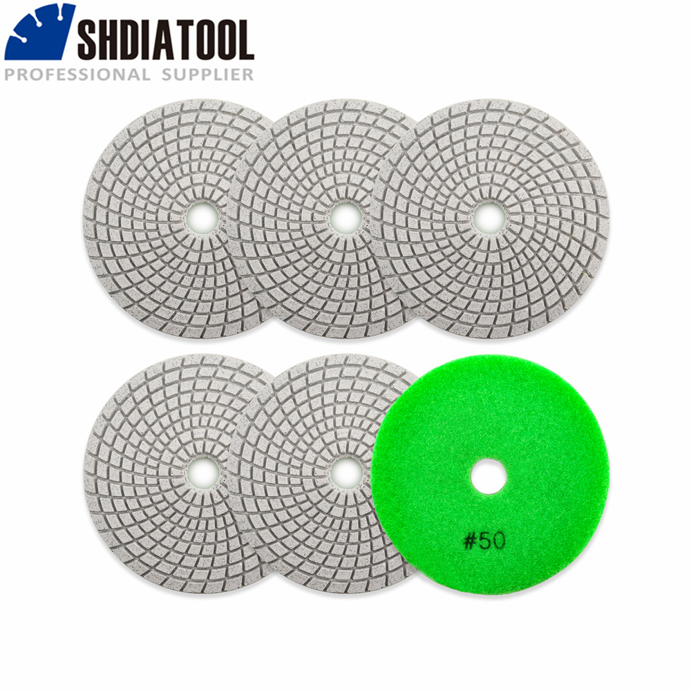 Shdiatool 6 cái 5 "125 Mét #50 kim cương linh hoạt ướt đánh bóng pad cho đá trắng trái phiếu xoắn ốc loại
