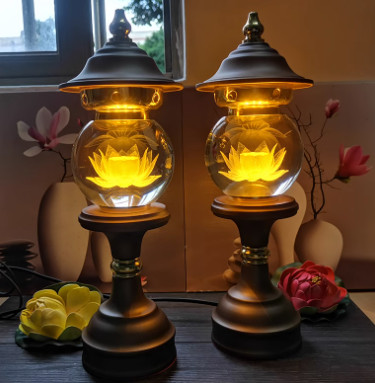 Tặng mạch-1 chiếc- đèn thờ cúng điện hoa sen pha lê hình tháp tự đổi nhiều màu, đèn thờ pha lê 32cm-33cm-35cm- nhiều chế độ sáng