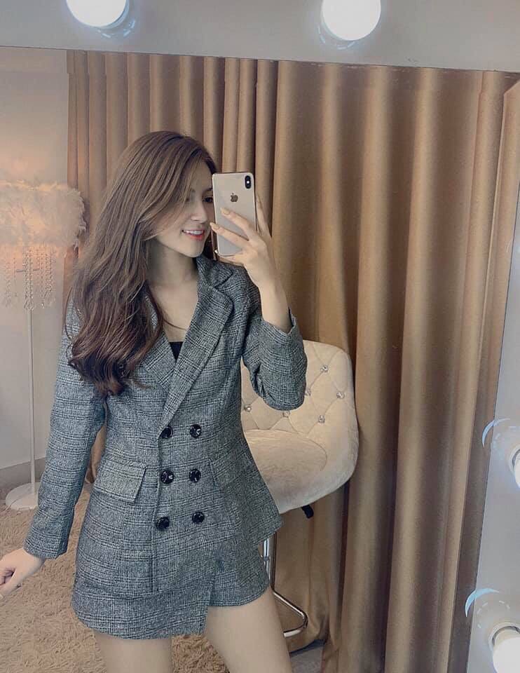 [HCM]Sét vest nữ 3 món (áo vest+ áo thun+chân váy)