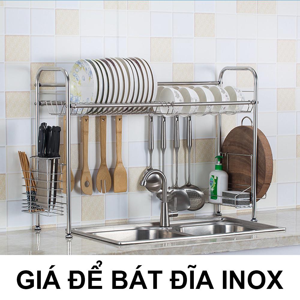 GIÁ ĐỂ BÁT, ĐŨA, DAO, THỚT INOX 304 THÔNG MINH ĐA NĂNG ĐỂ TRÊN BỒN RỬA BÁT - Kệ 1 tầng