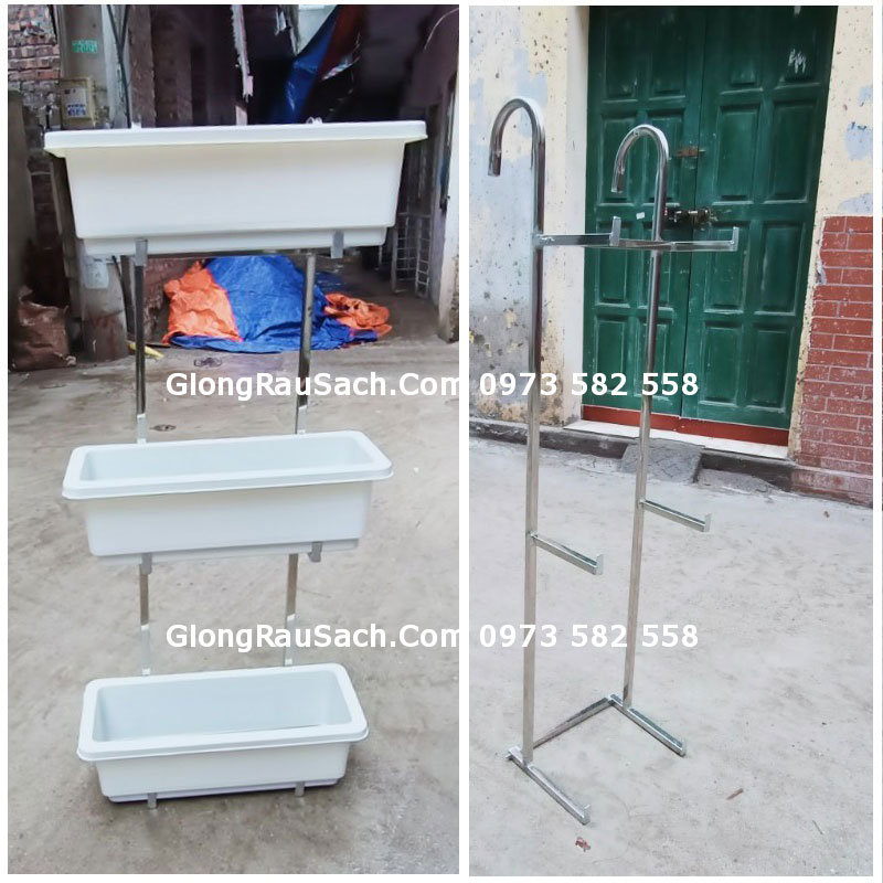 Giá Móc Treo 3 Tầng Inox Chậu Trồng Cây Ban Công Sân Thượng Dài 48*20*17cm - Chưa Chậu