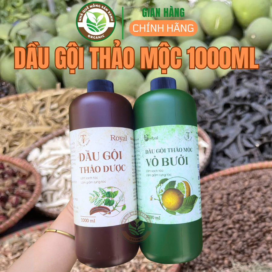 1000ml Dầu Gội Thảo Dược Bồ kết - Vỏ bưởi 1000ml Tùng Xà bông từ thảo mộc giúp Giảm Gàu, Nấm, Ngứa, Rụng Tóc- có giấy kiểm nghiệm