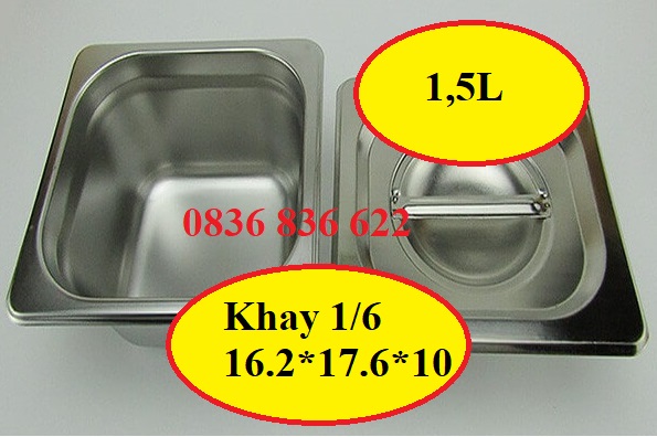 khay đựng topping inox có nắp 1/6 kích thước 17,6 x 16,2 x 10cm