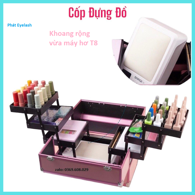 Cốp nhôm 3 tầng đựng đồ trang điểm, size to 37x29x23 cốp để đồ nối mi, nail, phun xăm,tủ đựng phụ kiện đa năng,cốp 2 tầng đựng đồ nghề make up 3 tầng_ phụ liệu mi phát
