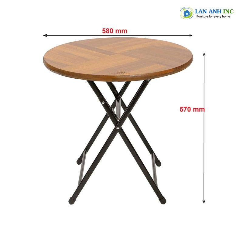 Bàn tròn cafe mini xếp gọn ngoài trời gỗ chân sắt LAPX04