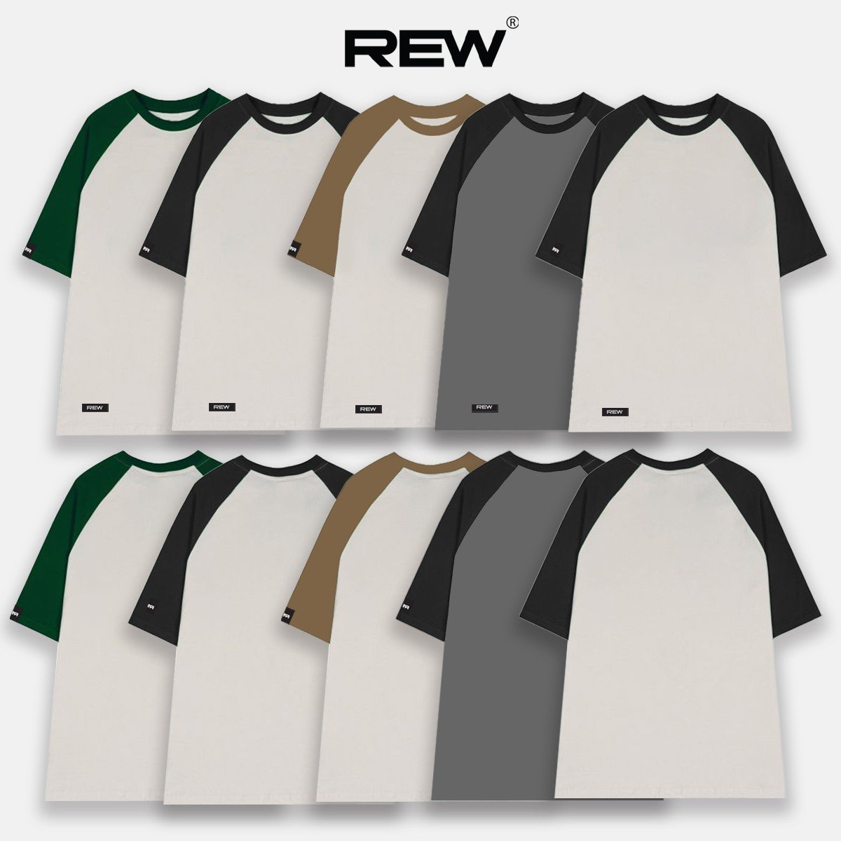 Áo Phông raglan trơn REW cotton 100% 250gsm dày dặn basic form rộng oversize