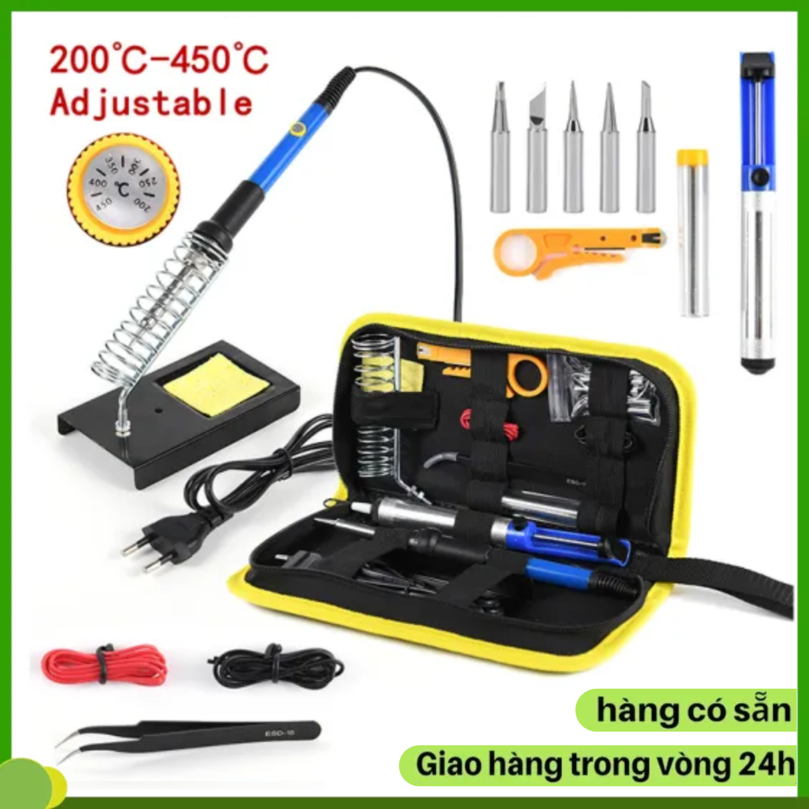 Bộ 15 dụng cụ hàn nhiệt món, mỏ hàn thiếc điều chỉnh nhiệt độ, mỏ hàn tq936 60w 220v và phụ kiện hàn