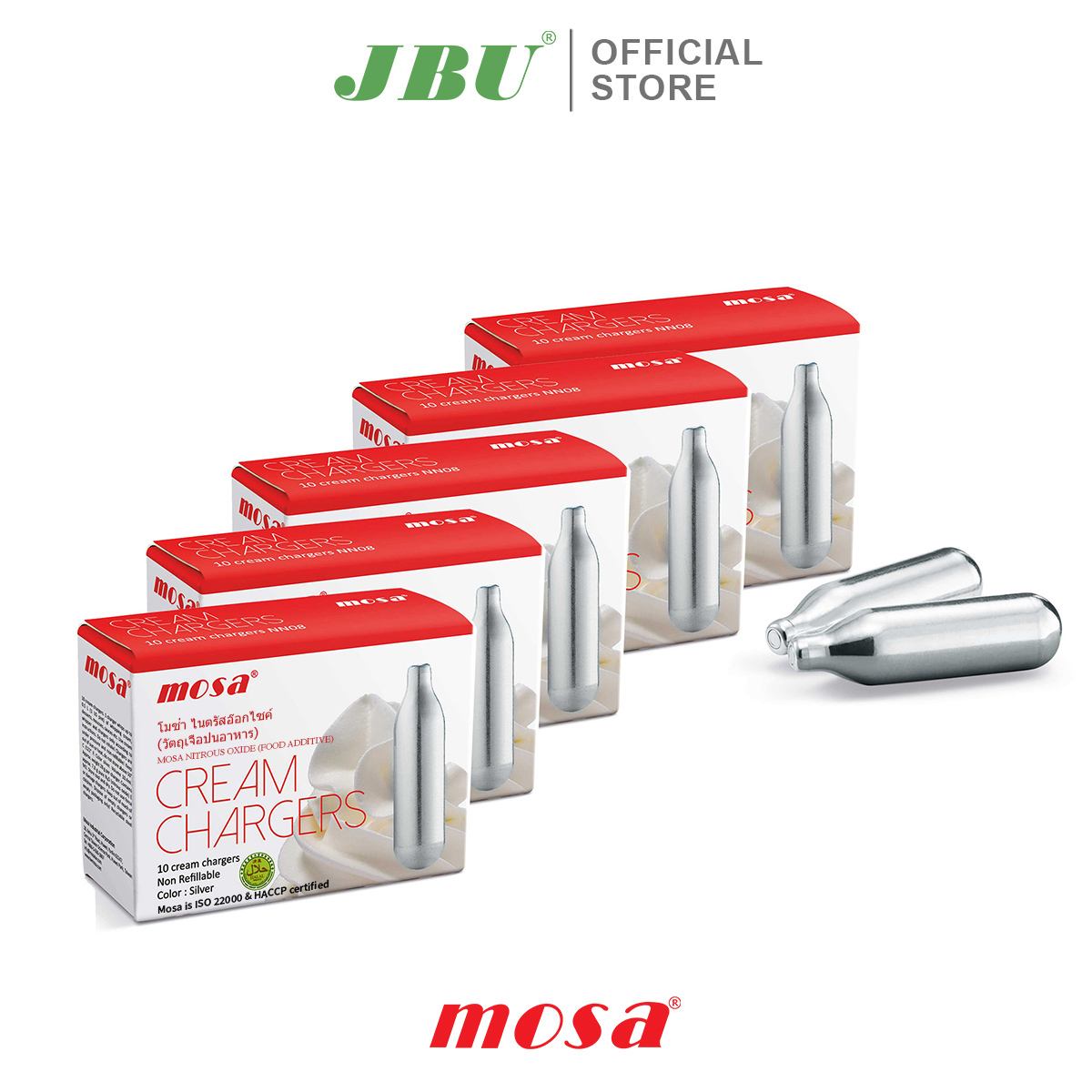 Gas làm kem mosa n2o cream charger cho bình xịt kem - combo 5 hộp