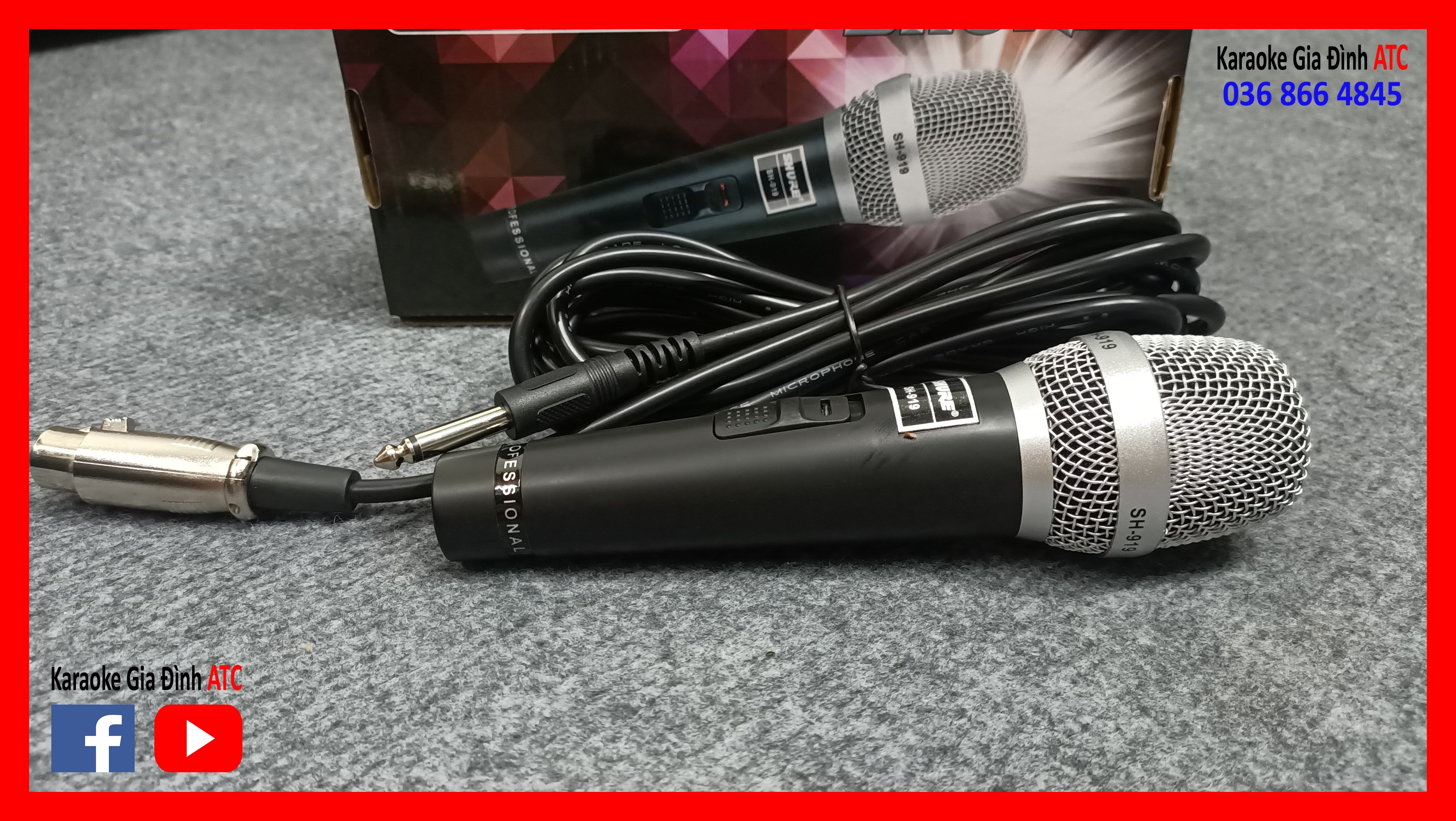 Micro có dây Shure SH-919, đầu rắc 6,5m, dây dài chống nhiễu, đủ phụ kiện