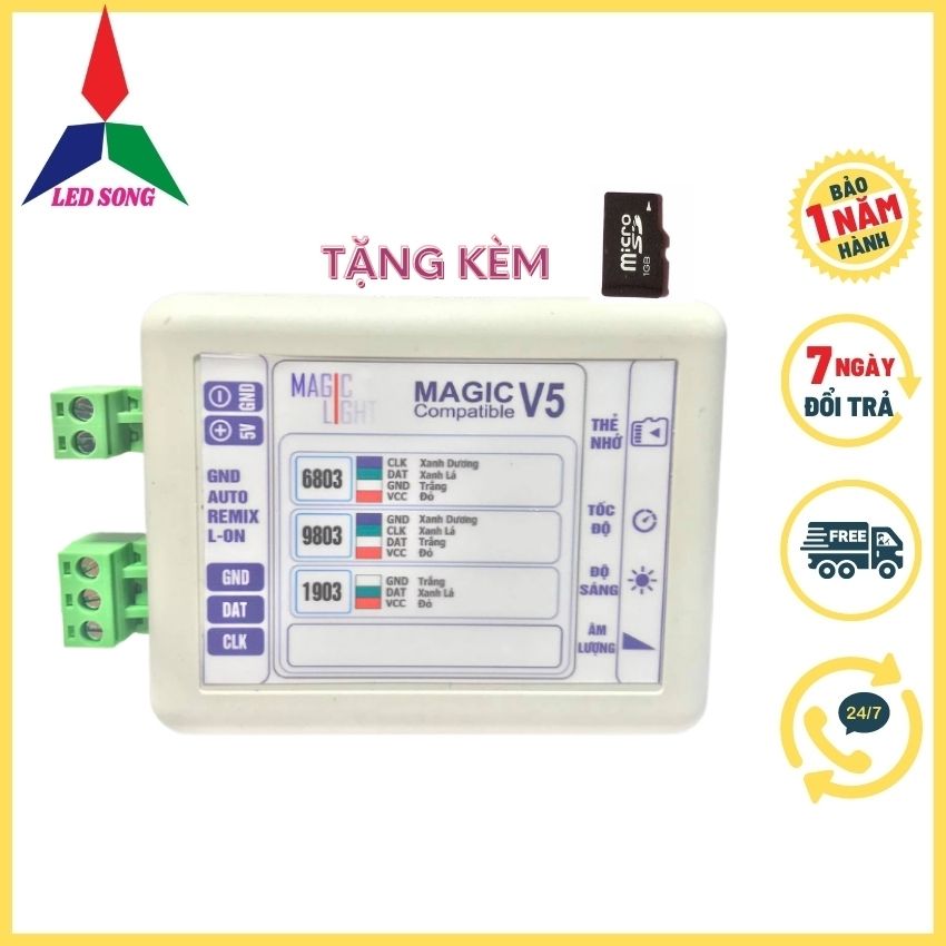 Mạch Magic V5 Điều Khiển Led Full Màu 1903, 8208, 8206 Nháy Theo Nhạc