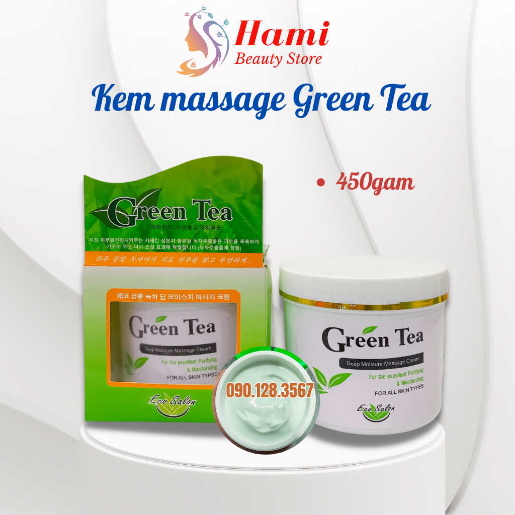 Kem massage mặt trà xanh green tea 450g | kem matxa xóa nếp nhăn, chống lão hóa