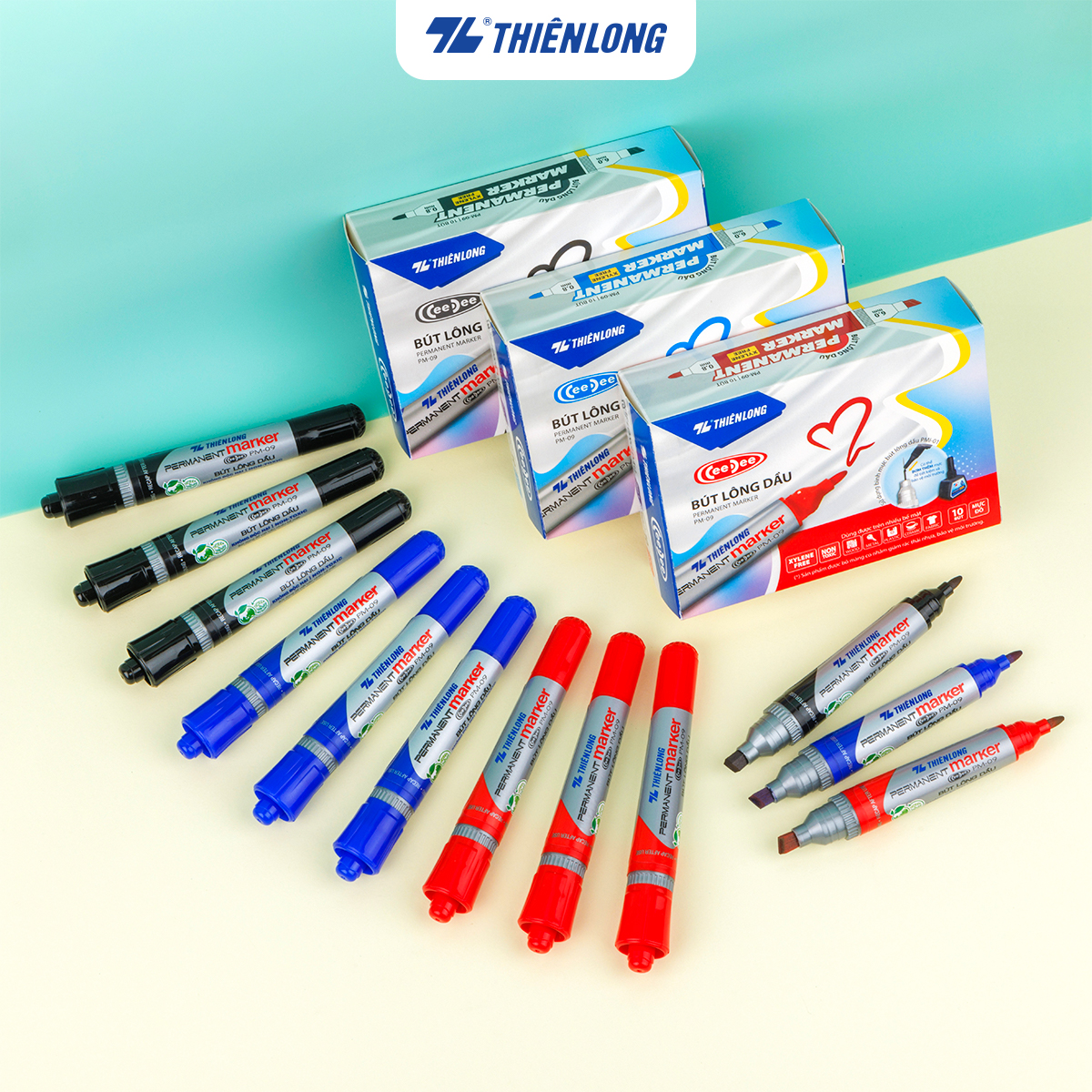 Bút lông dầu 2 đầu thiên long pm-09 mực tiêu chuẩn châu âu