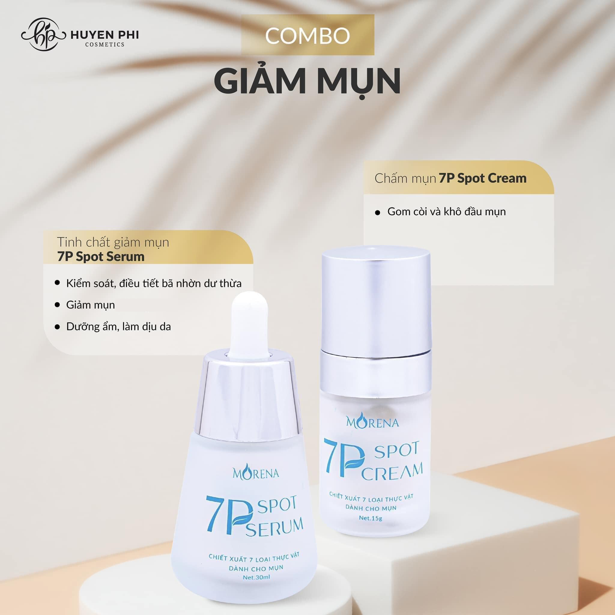 Combo serum mụn 7P và kem chấm mụn 7P Huyền Phi, sạch mụn mờ thâm, cấp ẩm cho da