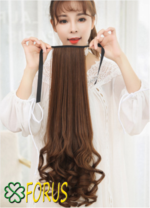 Tóc giả cột đuôi xoăn, buộc xoăn đuôi 58cm D15L, tóc giả nữ