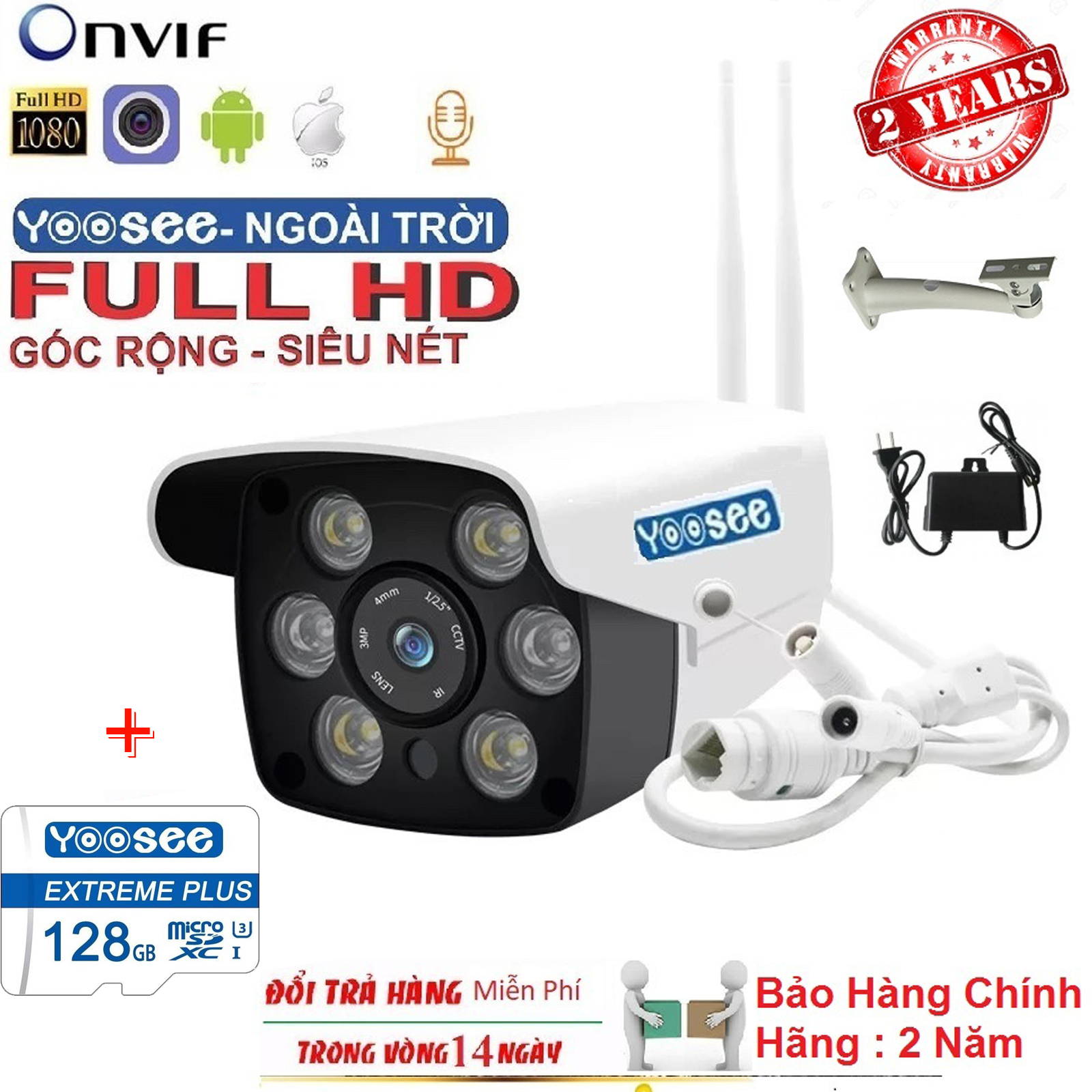 [Bảo Hành 24 tháng - Lỗi Đổi Mới] Camera Wifi ngoài trời XEM ĐÊM CÓ MÀU - CAMERA Yoosee ZQ26 Full 1080 HD - camera ngoài trời - camera trong nhà - Camera không dây hỗ trợ 2 đèn hồng ngoại và 4 đèn LED
