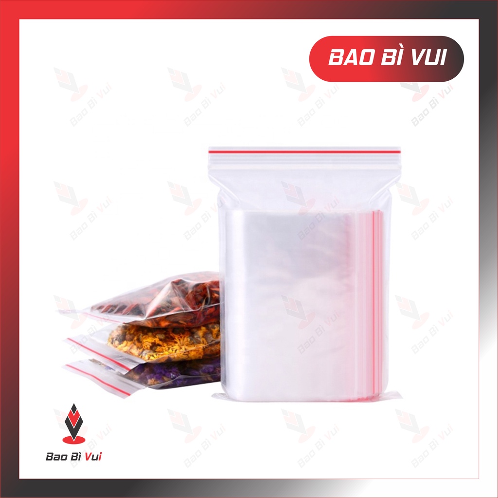 Túi zip pe túi zip viền đỏ 100g túi , bao bì vui