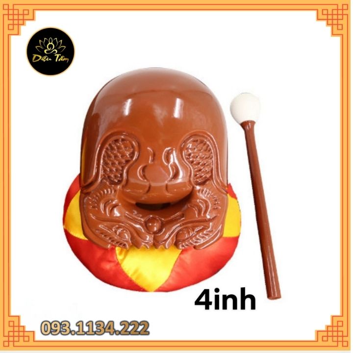 Bộ mõ +dùi +đệm hàng đẹp ĐÀI LOAN gỗ cao cấp - mõ chùa tụng kinh size 4inh