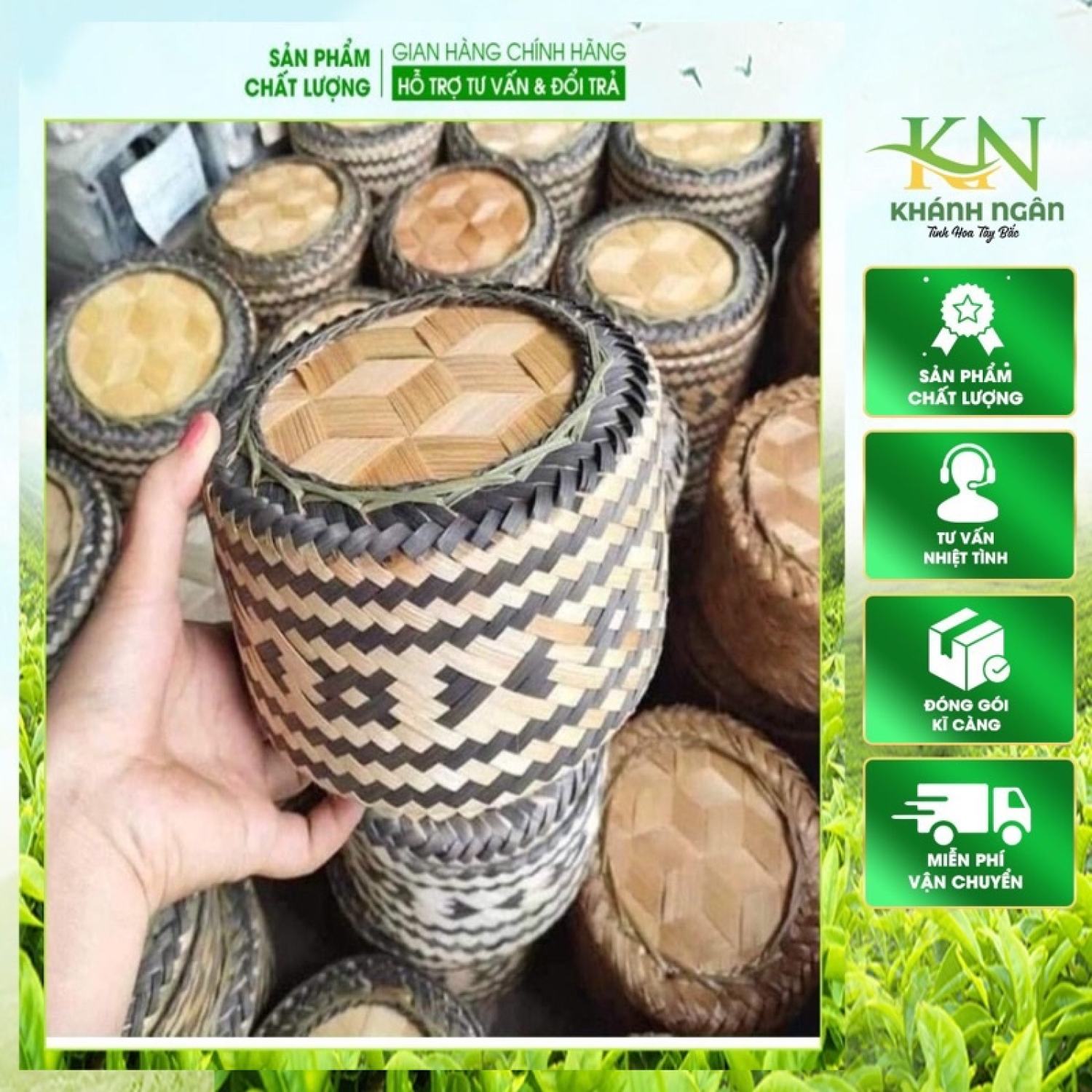 Ếp khẩu đựng xôi giữ nhiệt bằng tre của người dân tộc thái