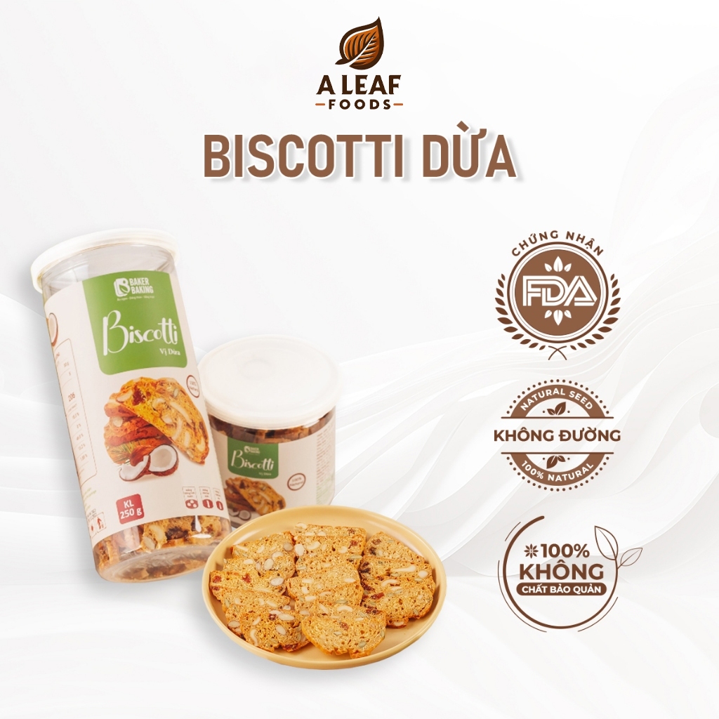Bánh Biscotti ăn kiêng vị Dừa Baker Baking không đường cho mẹ bầu, người tiểu đường, ăn vặt healthy