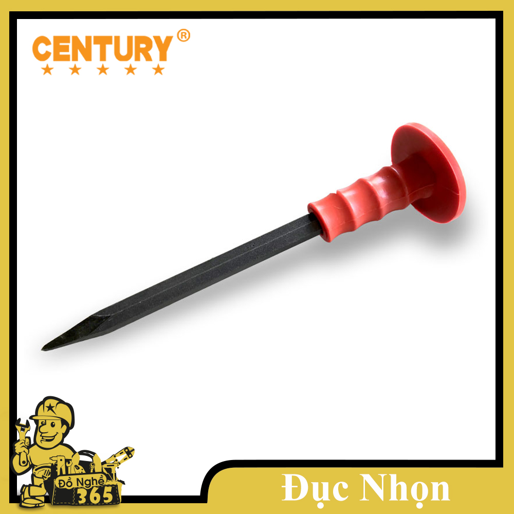 Đục Cán Cam Mũi Nhọn 250MM CENTURY, đục làm bằng chất liệu thép cao cấp, mũi nhọn chuyên đục các vật cứng như: bê tông, gạch......tay cầm bọc nhựa giúp êm tay khi thao tác