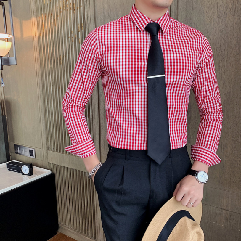 Áo sơ mi kẻ karo nhỏ, kiểu dáng đẹp, thời trang nam đẹp, trẻ trung.