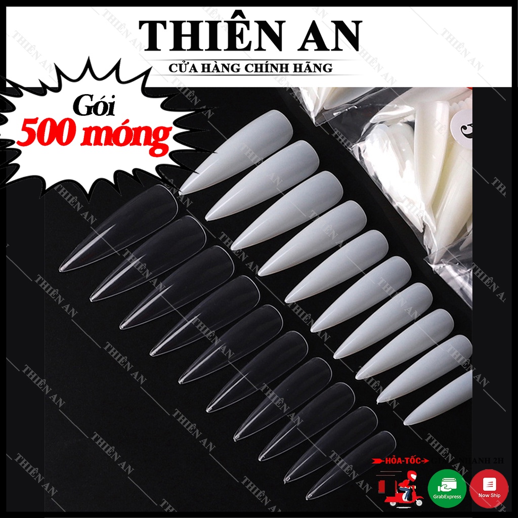 Móng úp tay phom dài đầu nhọn móng nhựa dẻo chuẩn phom móng Mỹ set 500 móng