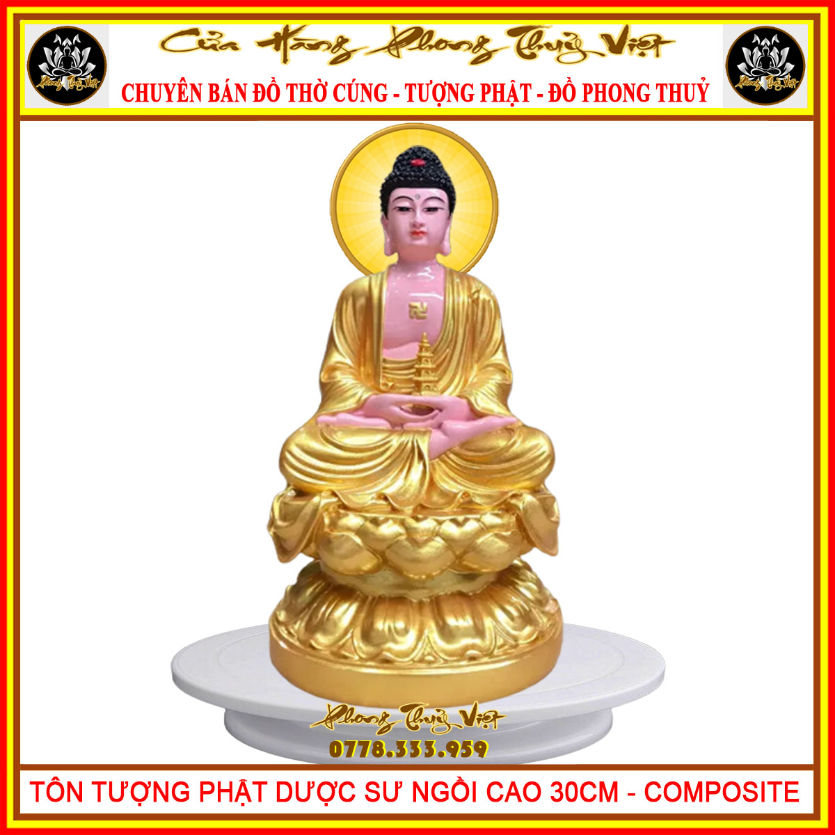 [HCM]Bán chạy Tôn Tượng Dược Sư Lưu Ly Quang Vương Phật Cao 30cm chất liệu nhựa Composite