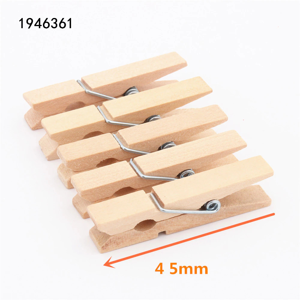 Kẹp gỗ trơn size 4,5cm x 7mm + kèm dây - túi 20 chiếc