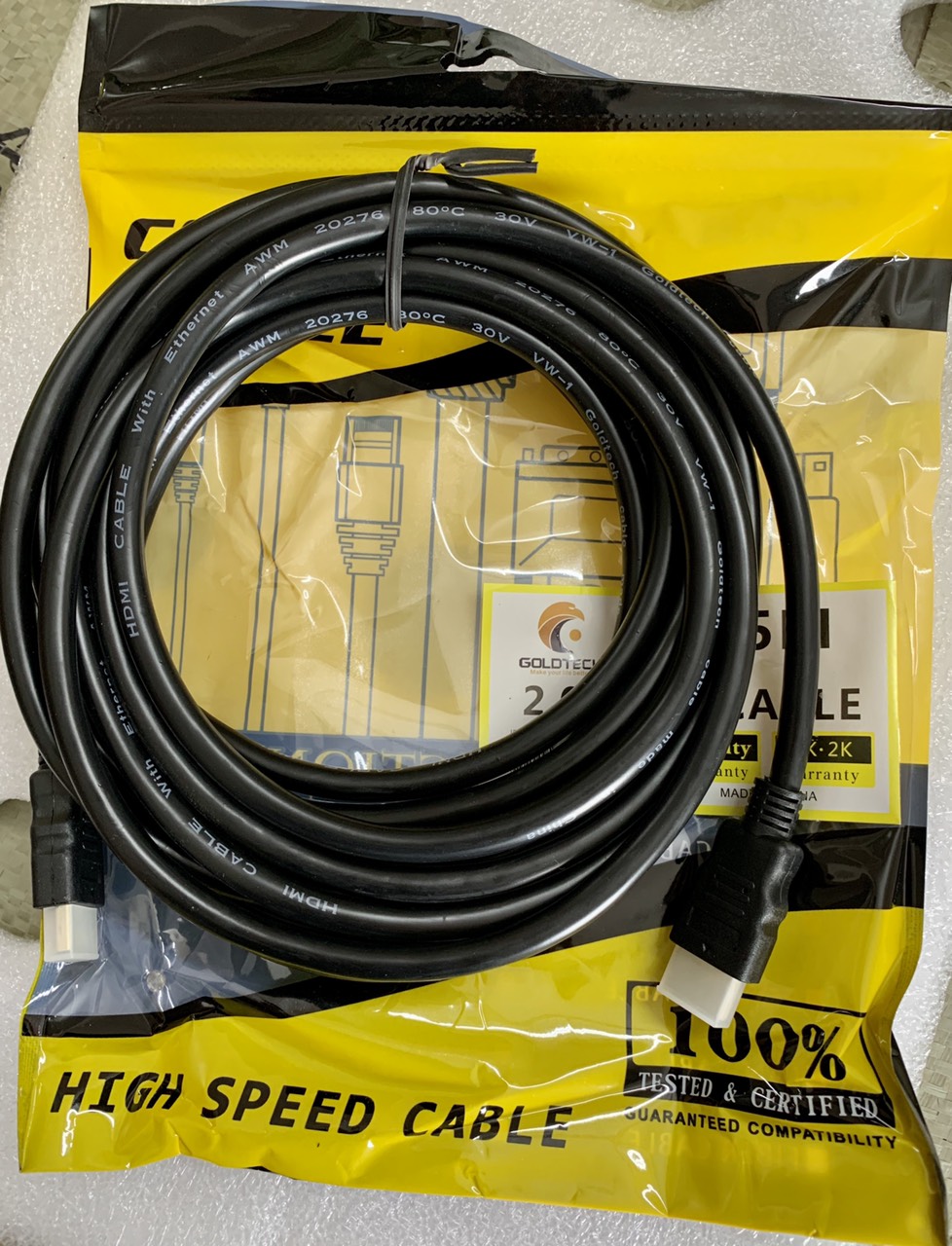 Dây cáp hdmi 3m tròn đen chuẩn kết nối - HDMI GOLDTECH 3M