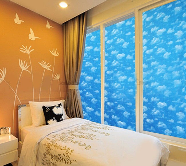 Combo 3 mét Decal dán kính có keo sẵn khổ rộng 45cm - mây xanh