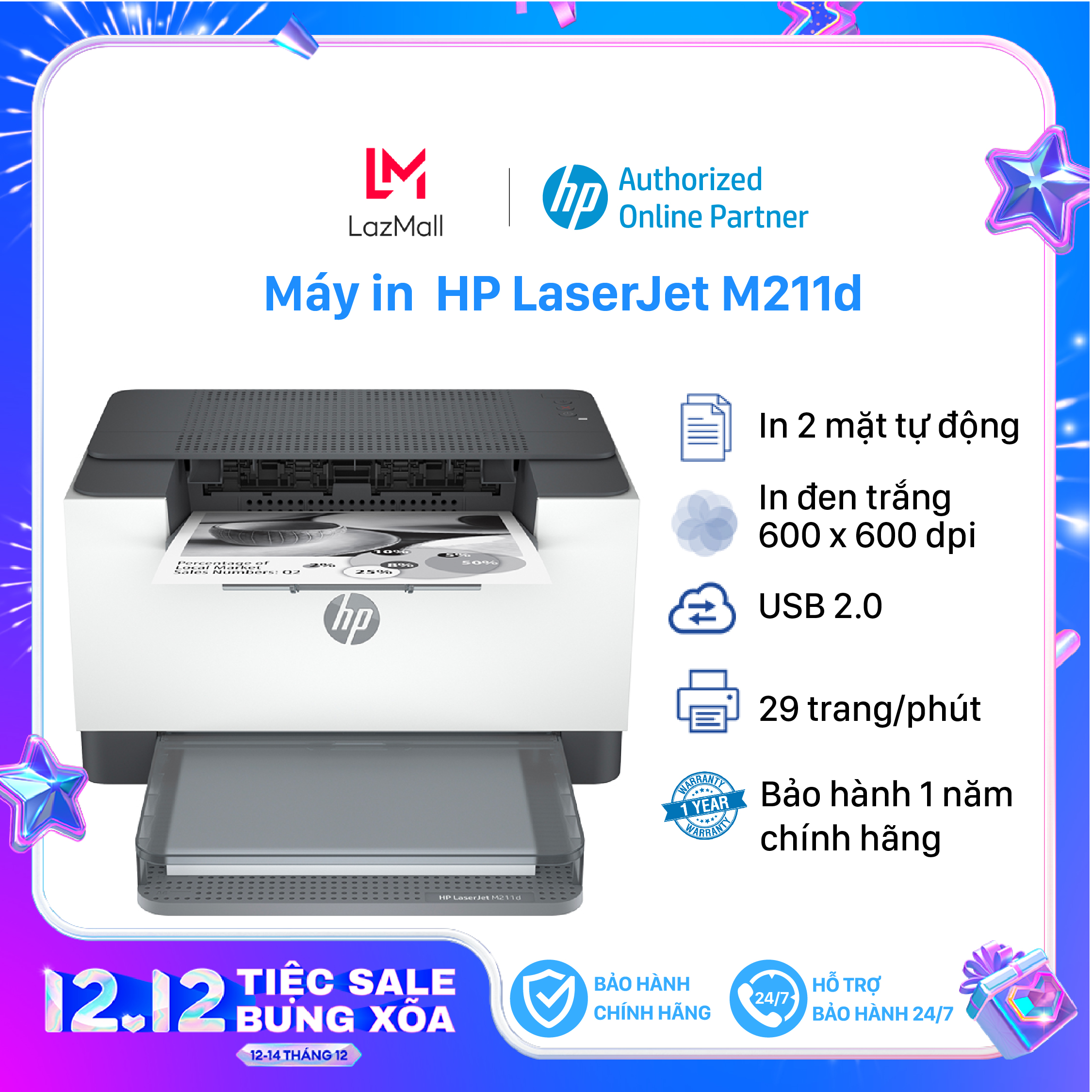 24/03 vouher 20% máy in 2 mặt hp laserjet m211d đen trắng - hàng chính hãng - bảo hành 12 tháng