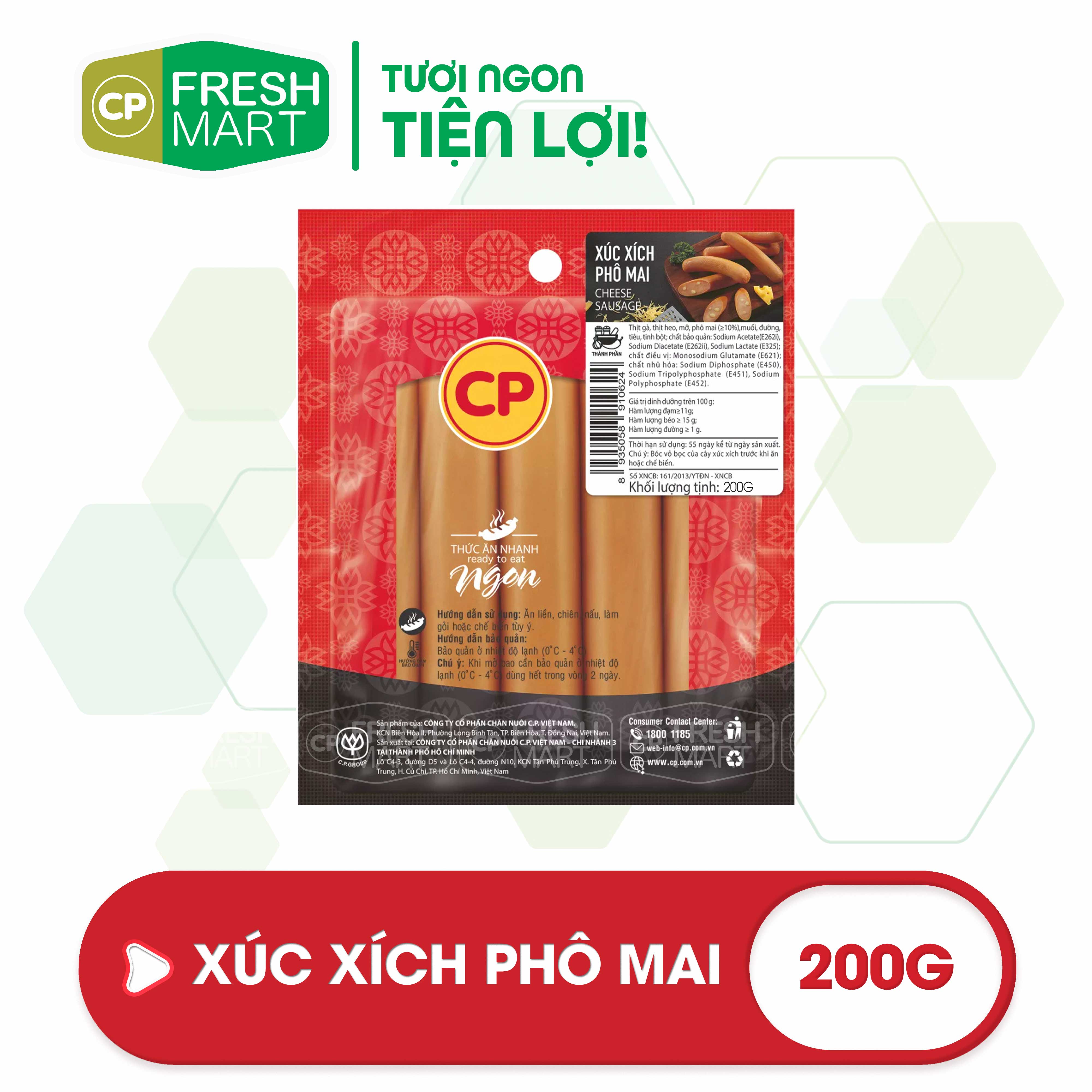 [Giao HCM] Xúc Xích Tươi Phô Mai CP 200g - Xúc Xích CP Foods - Thơm ngon tiện lợi - CP Fresh Mart