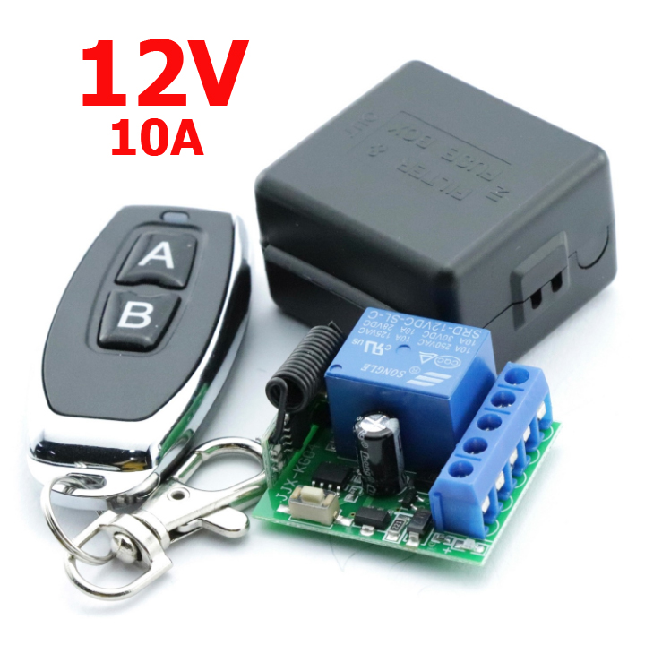 Công tắc điều khiển từ xa 12v DC 10A dùng điện 1 chiều Remote màu xanh, bộ điều khiển từ xa, dieu khien tu xa, mạch điều khiển từ xa