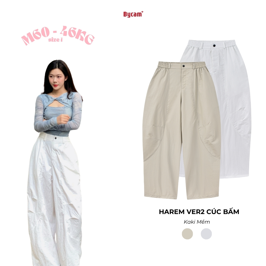 Quần harem cúc bấm ver2 dáng thụng, quần dài dễ vận động nhật bản 𝘽𝙮𝘾𝙖𝙢𝙘𝙖𝙢