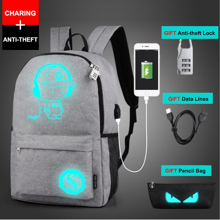 Balo Dạ Quang Music Boy tích hợp cổng sạc USB ( tặng kèm Khóa chống trộm, dây Cáp USB và ví )