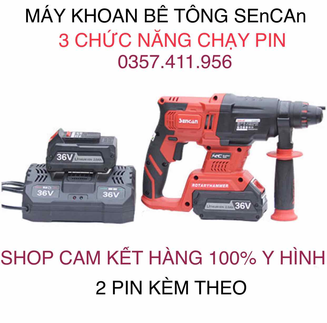 Máy khoan bê tông pin siêu khoẻ sencan 36v không chổi than - d 722801)