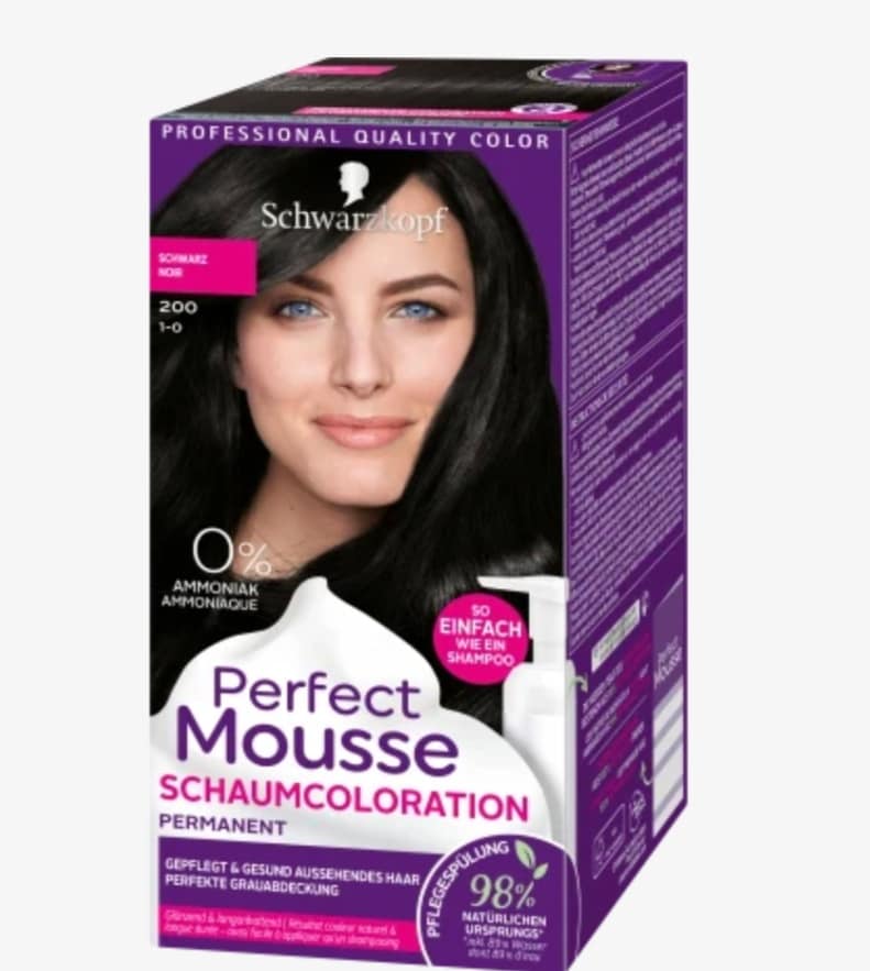 Thuốc nhuộm tóc dạng bọt schwarzkopf perfect mousse phủ bạc tốt - tự nhiên- an toàn số 200- màu đen, nội địa đức