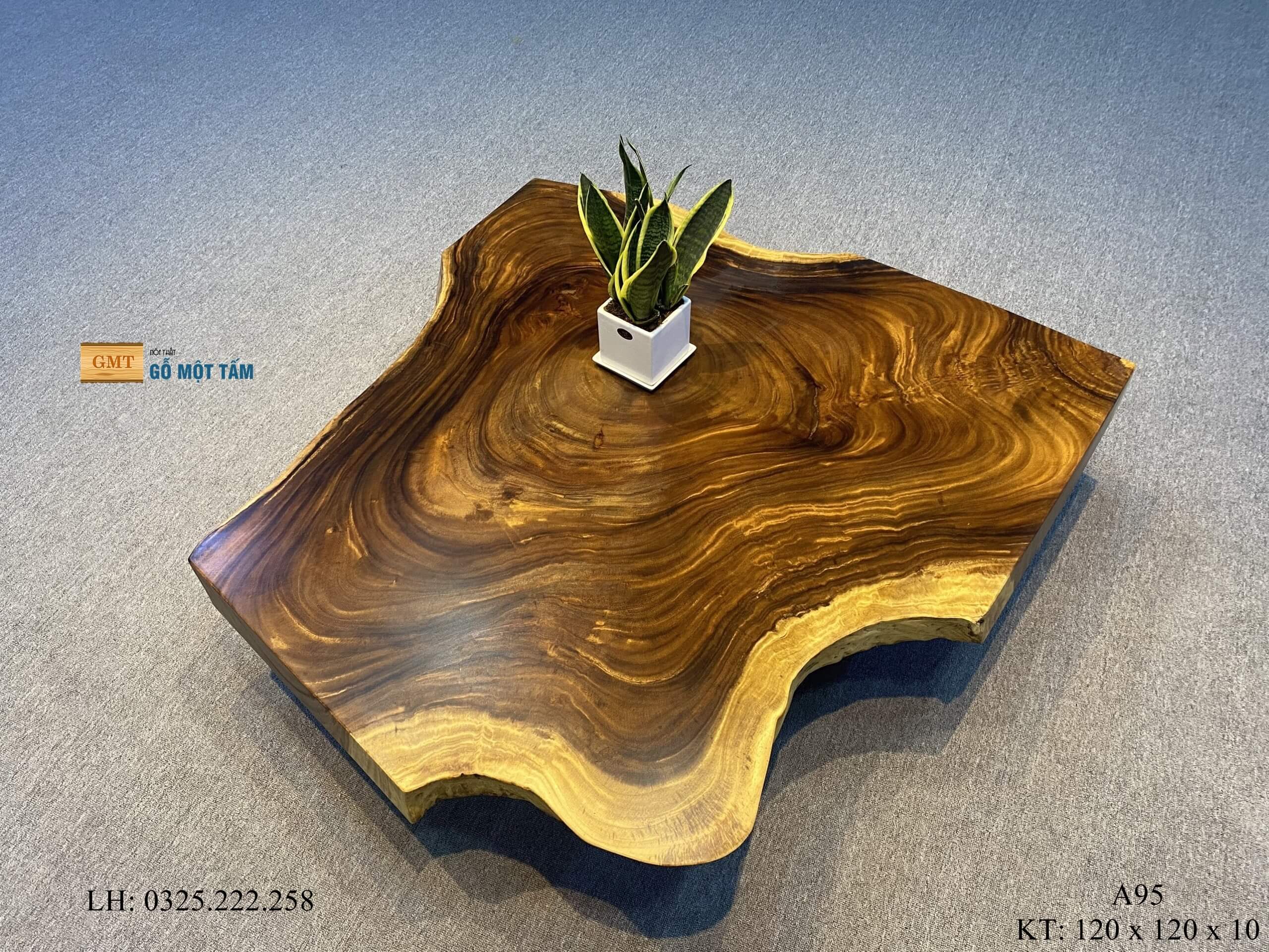 Bàn Sofa Gỗ Me Tây, Bàn Gỗ Me Tây Nguyên Tấm Dài 1,2m Rộng 1,2m Dày 10cm