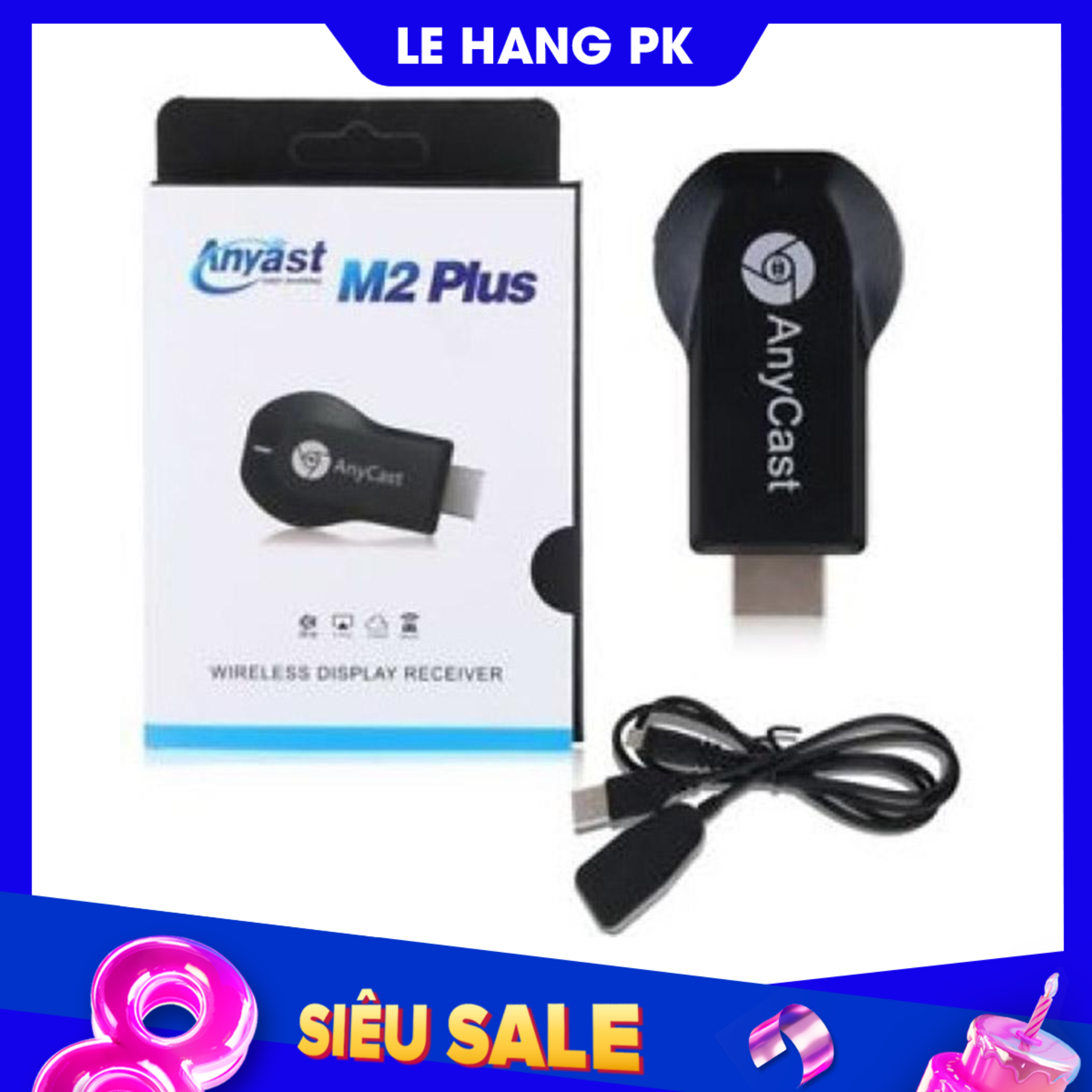 [HCM]Thiết bị HDMI không dây Detek AnyCast M2 Plus Ram 256 (Đen)