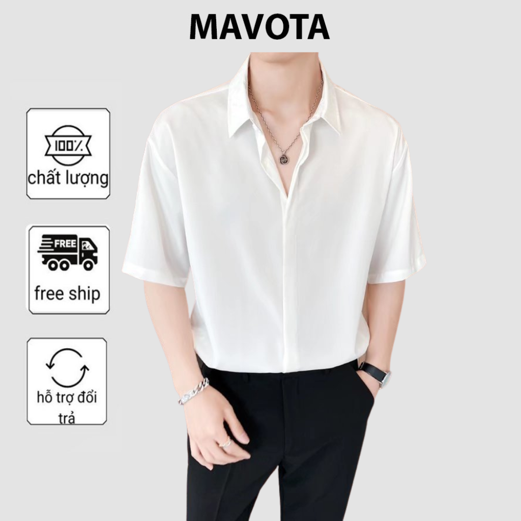 Áo sơ mi lụa mavota áo sơ mi tay cộc giấu khuy phong cách hàn quốc asm44