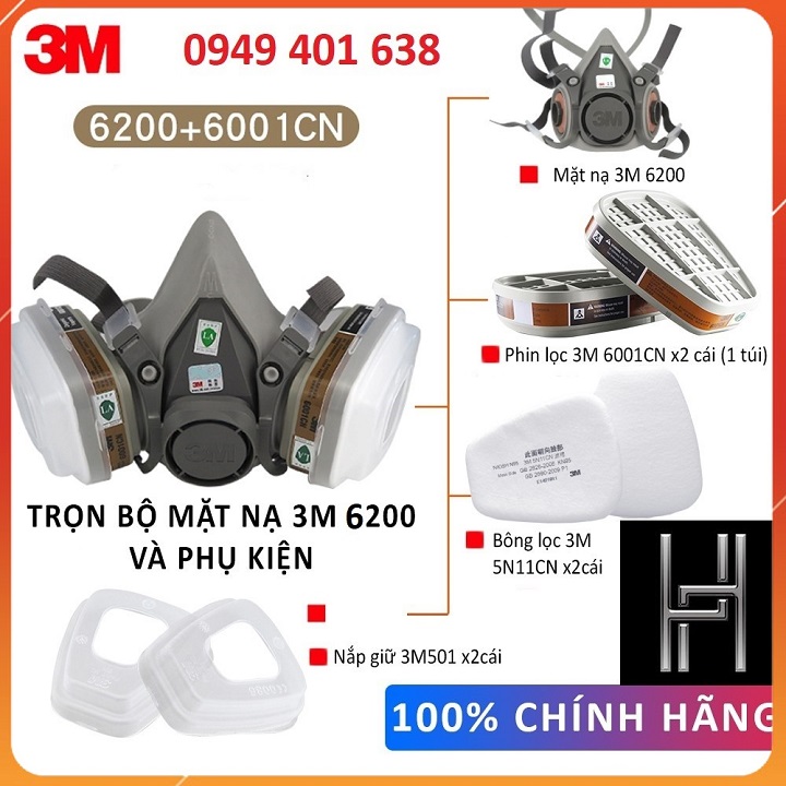 Mặt nạ phòng độc 3M6200 chống độc, phun sơn, khói bụi