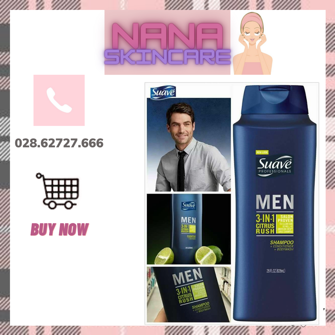 Sữa Tắm/Gội/Xả Suave Men 3 in 1 Citrus Rush (828ml)