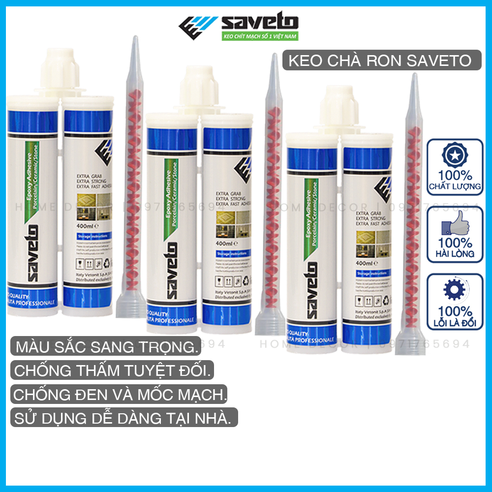 Bộ 3 chai keo chít mạch saveto, keo chà ron saveto 2 thành phần cao cấp, keo chà ron gạch chống thấm, nhà tắm