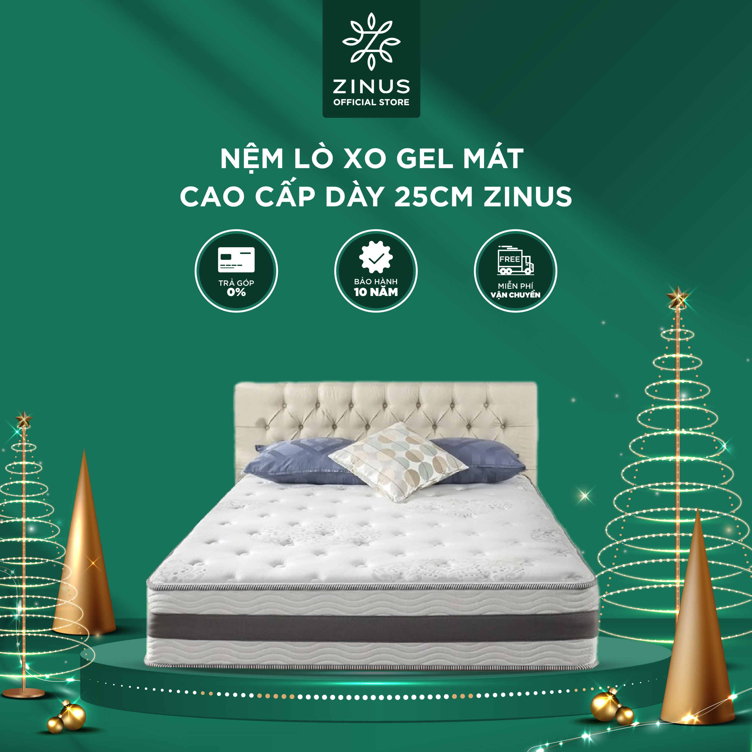 Nệm Lò Xo Gel Mát Dày 25cm Zinus 10in GelInfused Memory Foam Hybrid Spring Mattress